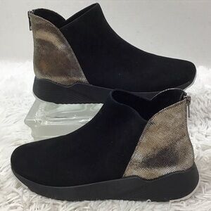 Vaneli Audra black suede and metallic pewter ankle boots